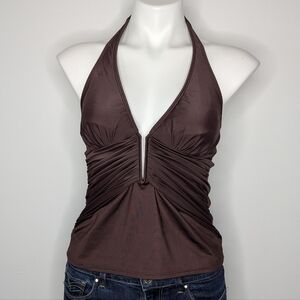 Miraclesuit Brown Halter Tie Neck V Neck Tankini Swimsuit Top 6